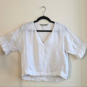 Zara Basics Linen Short Sleeve V-Neck Top, XS